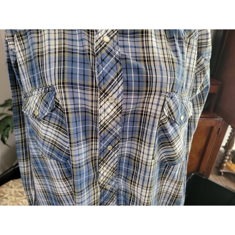 Wrangler Western Shirt Mens 4X Blue Plaid Pearl Snap Long Sleeve - Picture 5 of 8